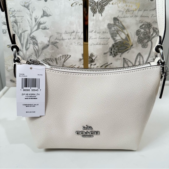 Coach CW336 Zip Top Crossbody Crossgrain Leather Small Handbag in Chalk & Silver - Picture 4 of 12